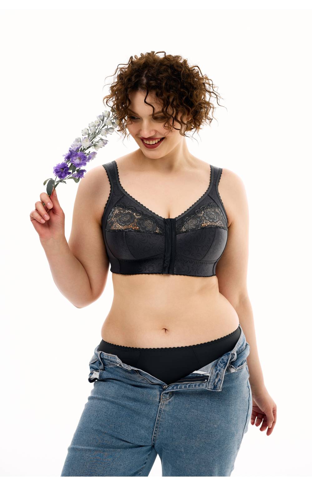 Бюстгальтер застежка спереди Sermija 19025 Agatha без косточек (Черный)